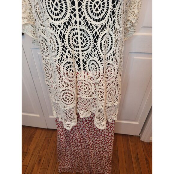Ivory Crochet Short Sleeve Sweater L Boho Fairy Cottage Western Coastal Retro - Picture 4 of 6